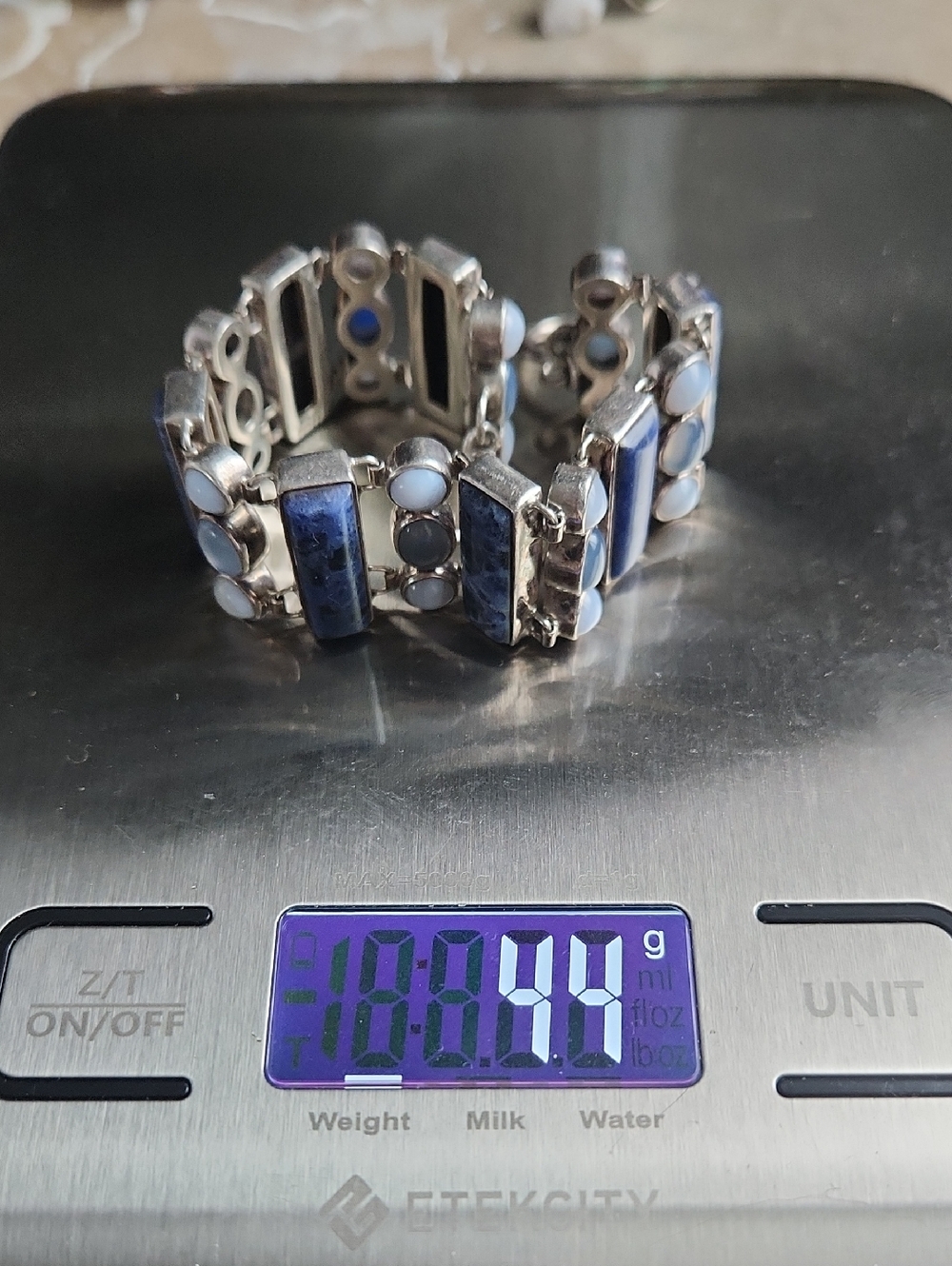 Vintage 925 PB Sterling Silver Blue Sodalite And Chalcedony Link Bracelet - Picture 9 of 9